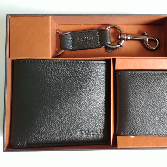 Genuine Leather Keychain Card Bill Holder Men/'s Key Ring Wallet